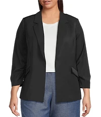 Skies Are Blue Plus Size Notch Lapel Shirred 3/4 Sleeve Open Front Coordinating Statement Blazer