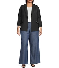 Skies Are Blue Plus Size Notch Lapel Shirred 3/4 Sleeve Open Front Coordinating Statement Blazer