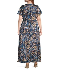 Skies Are Blue Plus Size Paisley Printed Short Sleeve Long Dress
