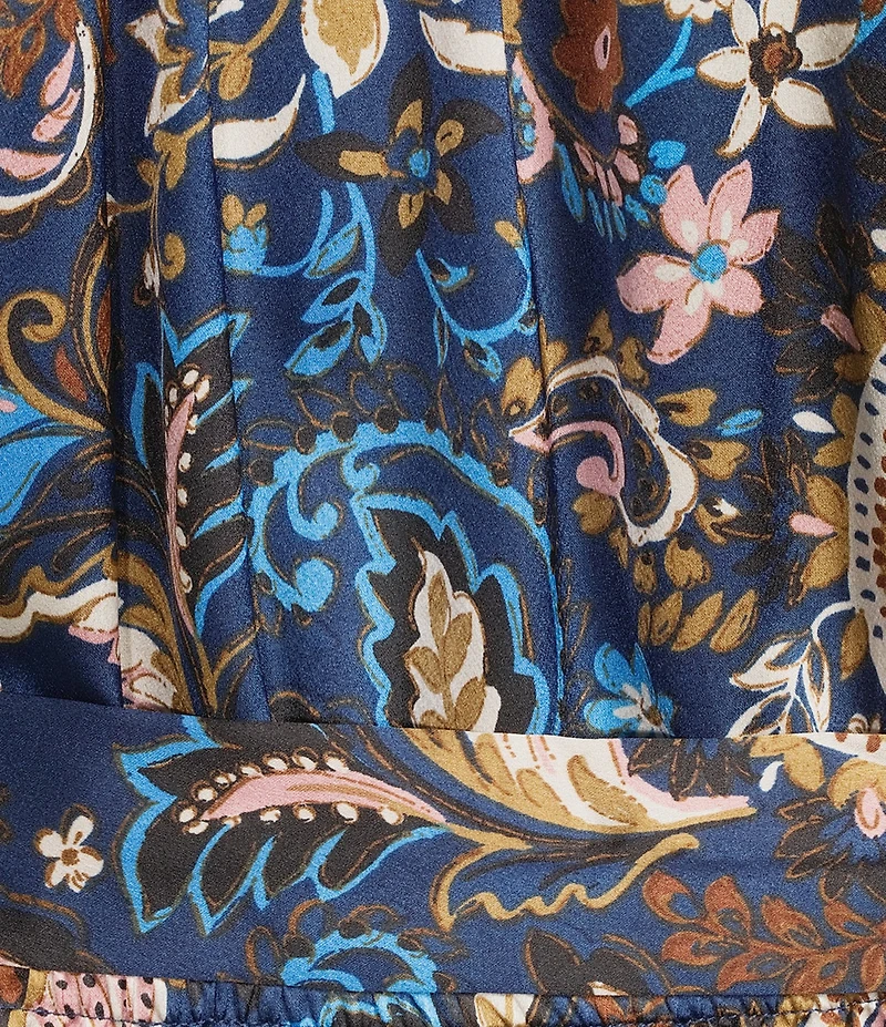 Skies Are Blue Plus Size Paisley Printed Short Sleeve Long Dress