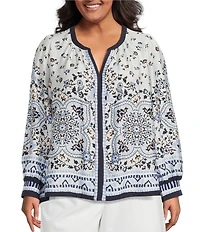 Skies Are Blue Plus Size Paisley Printed V-Neck Long Sleeve Blouse