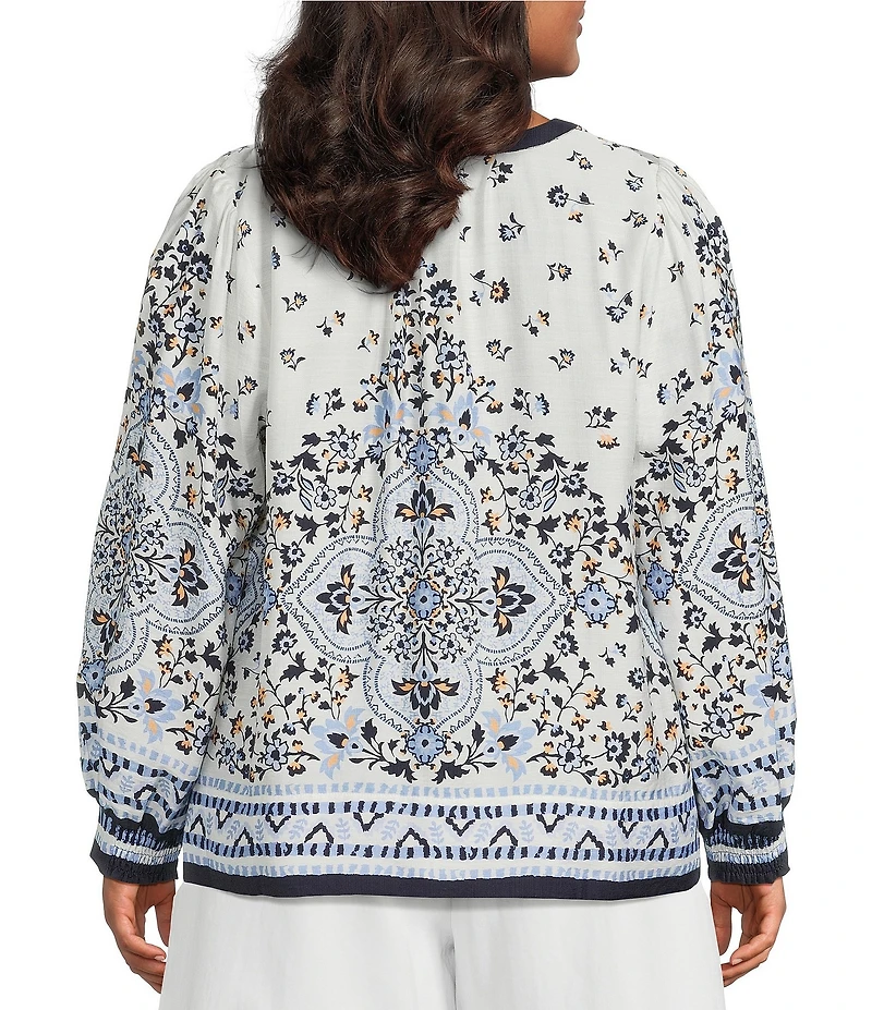 Skies Are Blue Plus Size Paisley Printed V-Neck Long Sleeve Blouse
