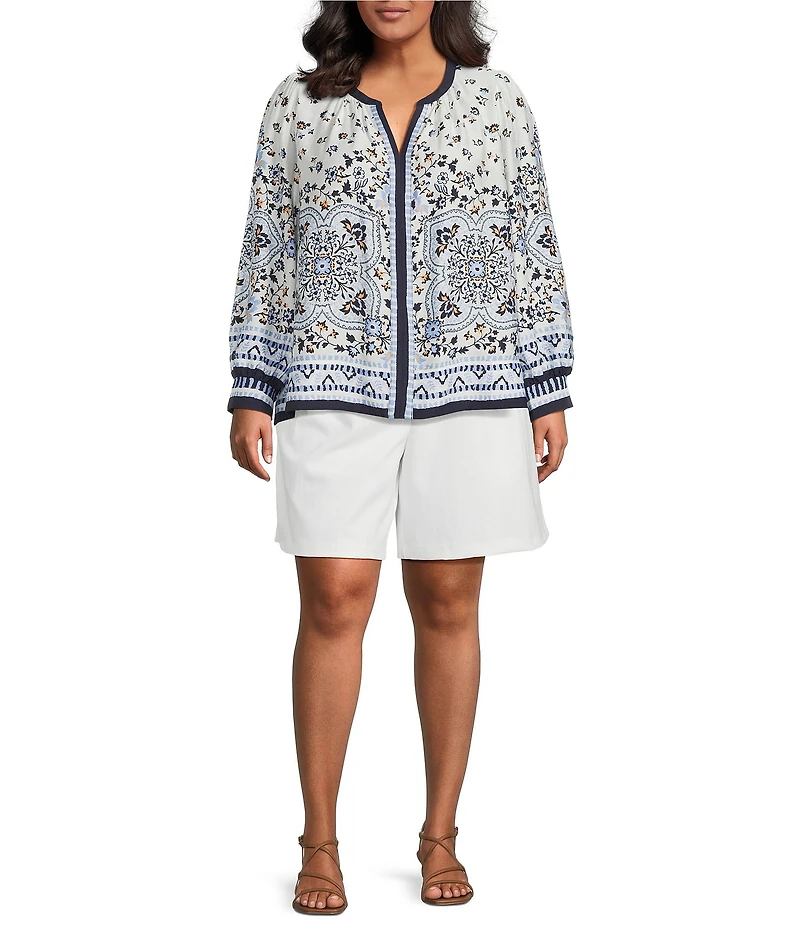 Skies Are Blue Plus Size Paisley Printed V-Neck Long Sleeve Blouse