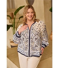Skies Are Blue Plus Size Paisley Printed V-Neck Long Sleeve Blouse