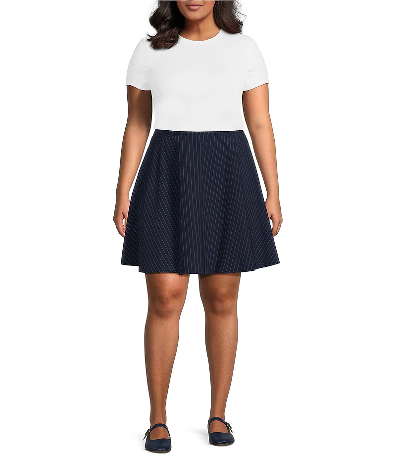Skies Are Blue Plus Size Pinstripe A-Line Mini Skirt