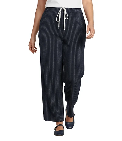 Skies Are Blue Plus Size Pinstripe Double Waist Wide Leg Coordinating Trouser Pants