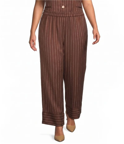 Skies Are Blue Plus Size Pinstripe Printed Wide Leg Coordinating Pants