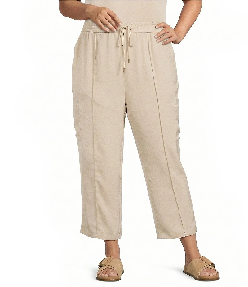 Skies Are Blue Plus Size Pintuck Drawstring Straight Leg Cargo Pants