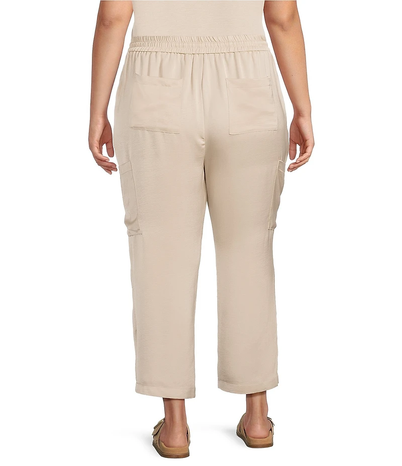 Skies Are Blue Plus Size Pintuck Drawstring Straight Leg Cargo Pants