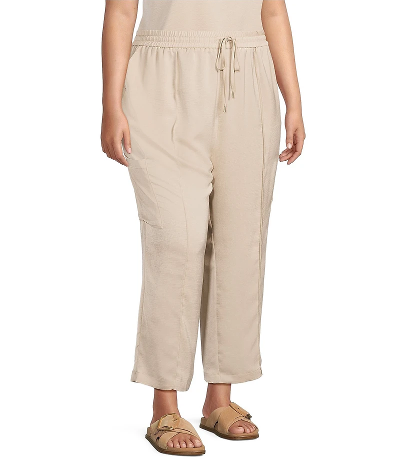 Skies Are Blue Plus Size Pintuck Drawstring Straight Leg Cargo Pants