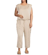 Skies Are Blue Plus Size Pintuck Drawstring Straight Leg Cargo Pants