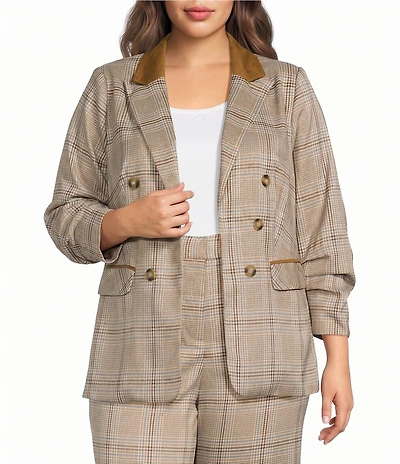 Skies Are Blue Plus Size Plaid Collared Long Sleeve Coordinating Blazer