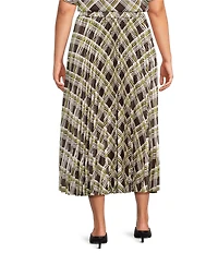 Skies Are Blue Plus Size Plaid Printed A-Line Pleated Midi Skirt