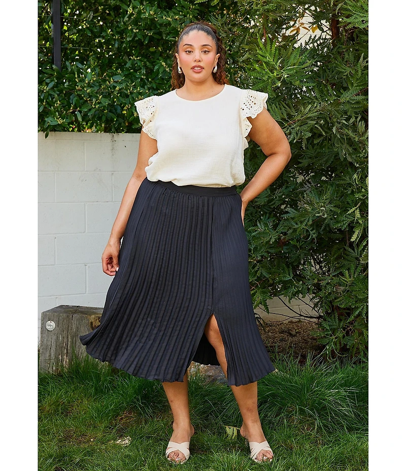 Skies Are Blue Plus Size Pleated Midi Skirt