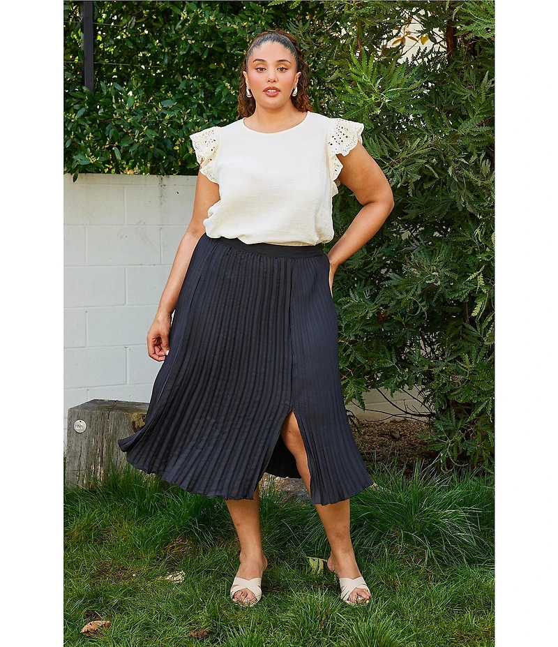 Skies Are Blue Plus Size Pleated Midi Skirt