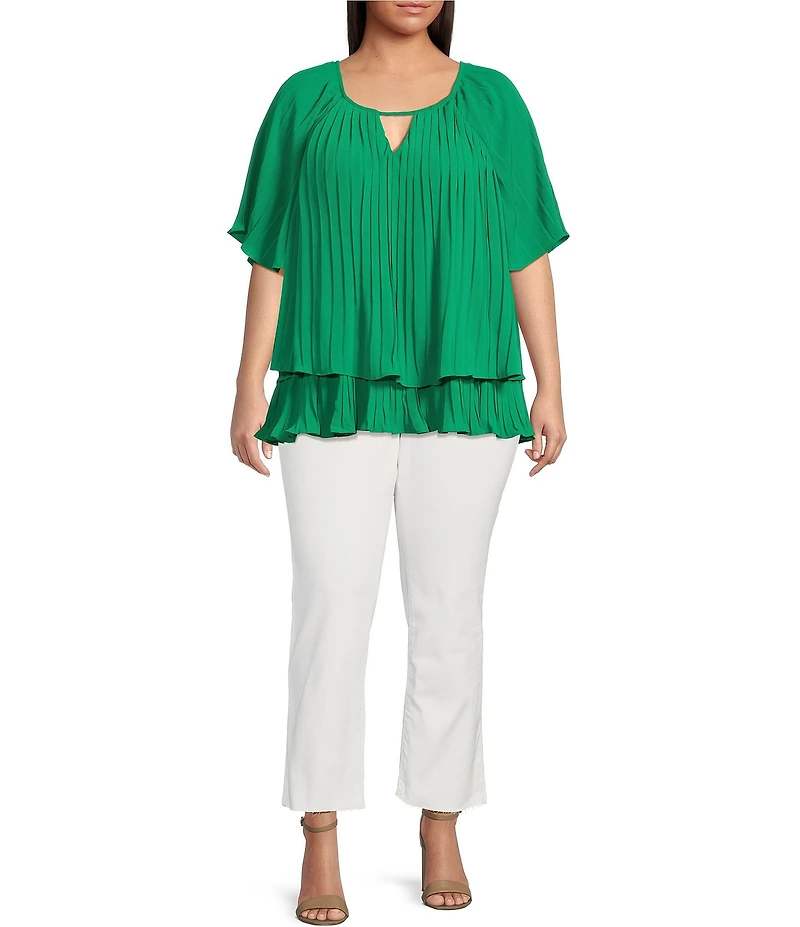 Skies Are Blue Plus Size Pleated Tiered Short Sleeve Blouse