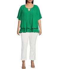 Skies Are Blue Plus Size Pleated Tiered Short Sleeve Blouse