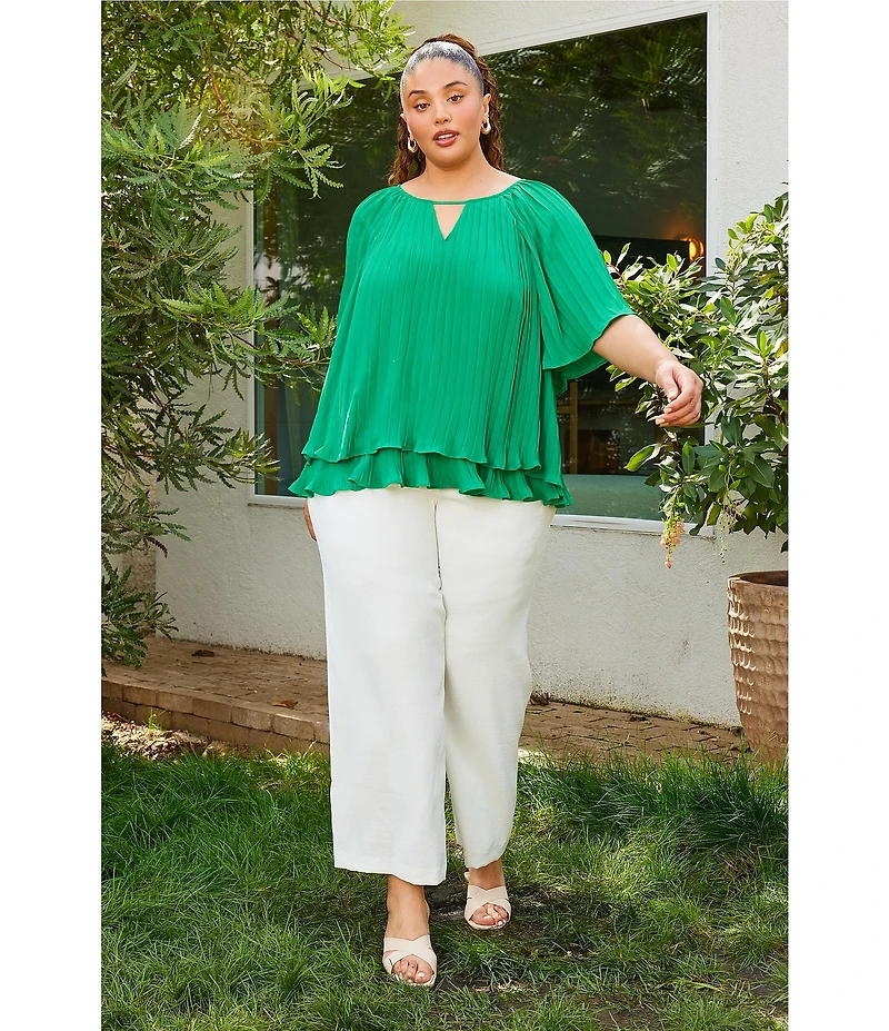 Skies Are Blue Plus Size Pleated Tiered Short Sleeve Blouse