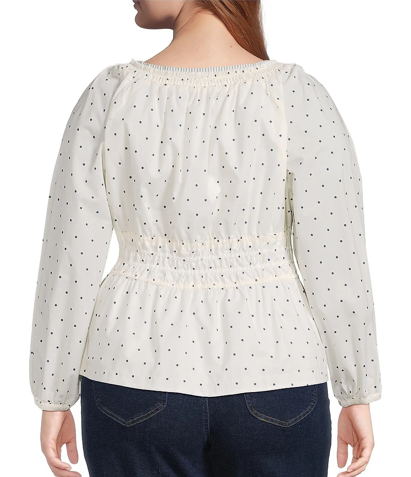 Skies Are Blue Plus Size Polka Dot Square Neck Long Sleeve Top