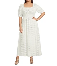Skies Are Blue Plus Size Polka Dot Square Neck Short Sleeve A-Line Maxi Dress
