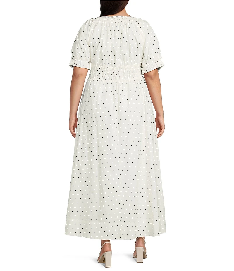 Skies Are Blue Plus Size Polka Dot Square Neck Short Sleeve A-Line Maxi Dress