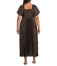 Skies Are Blue Plus Size Polka Dot V-Neck Short Sleeve Pleated Empire Waist Maxi Dress