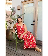 Skies Are Blue Plus Size Post Card Print Midi Dress