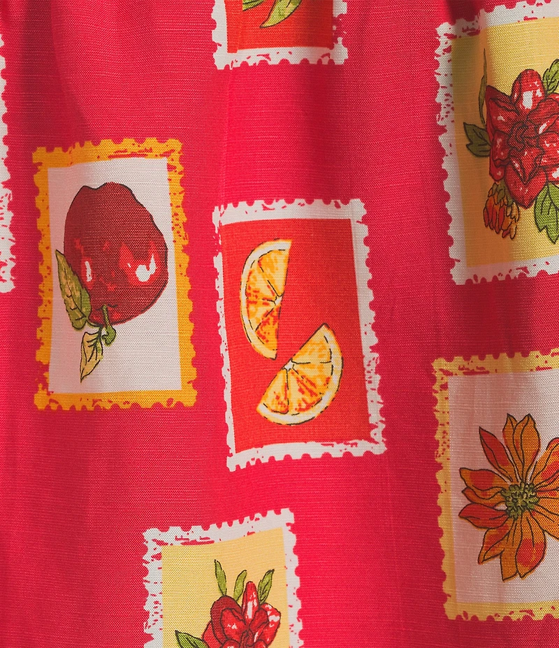 Skies Are Blue Plus Size Postcard Print Off-The-Shoulder Coordinating Blouse