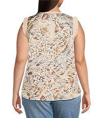 Skies Are Blue Plus Size Printed Flutter Sleeve Satin Top