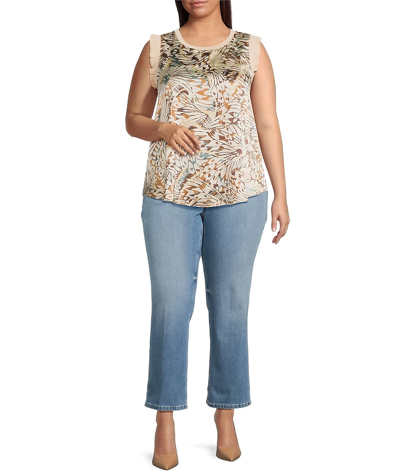Skies Are Blue Plus Size Printed Flutter Sleeve Satin Top