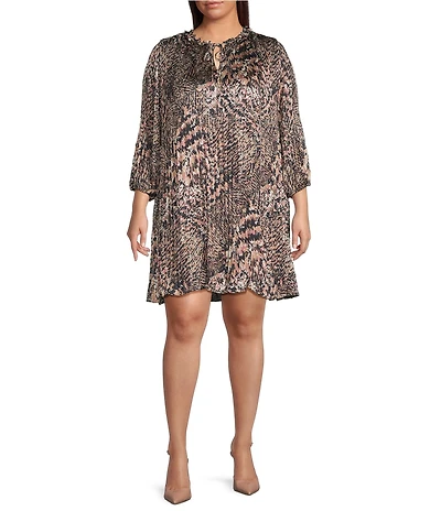 Skies Are Blue Plus Size Printed Long Sleeve Shift Mini Dress