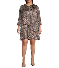 Skies Are Blue Plus Size Printed Long Sleeve Shift Mini Dress