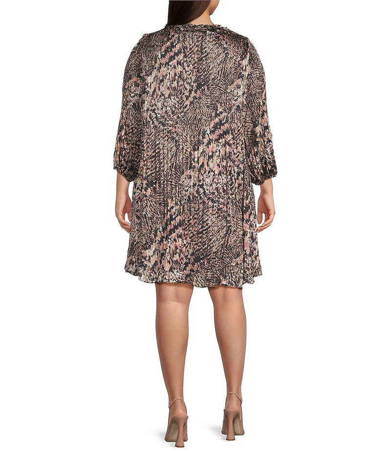 Skies Are Blue Plus Size Printed Long Sleeve Shift Mini Dress
