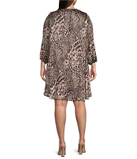 Skies Are Blue Plus Size Printed Long Sleeve Shift Mini Dress