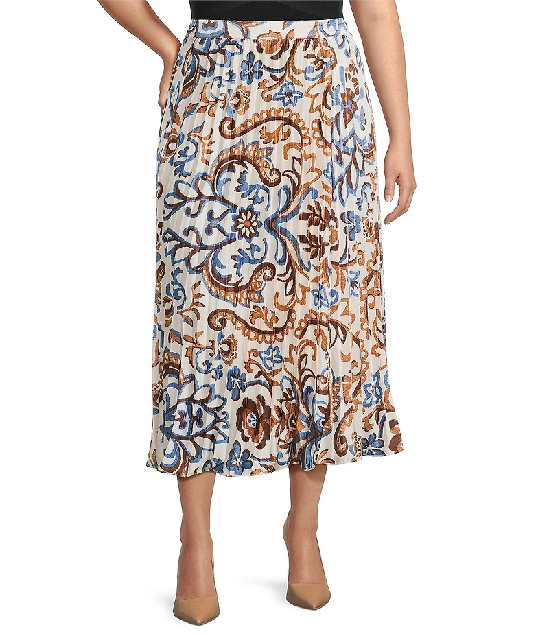 Skies Are Blue Plus Size Printed Pleated Skirt