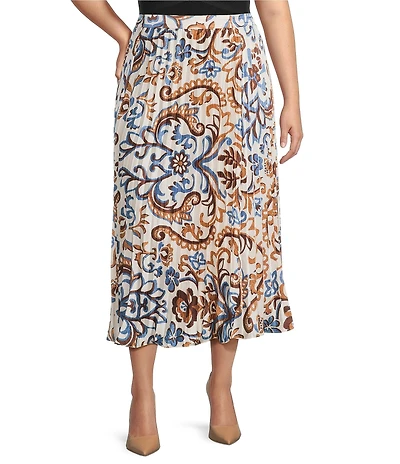 Skies Are Blue Plus Size Printed Pleated Skirt