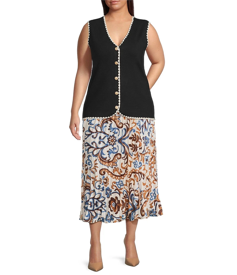 Skies Are Blue Plus Size Printed Pleated Skirt