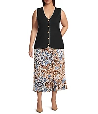 Skies Are Blue Plus Size Printed Pleated Skirt
