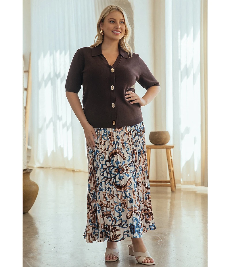 Skies Are Blue Plus Size Printed Pleated Skirt