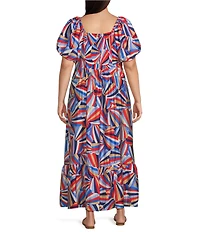 Skies Are Blue Plus Size Printed Sweetheart Neck Short Bubble Sleeve Tiered Maxi Dress
