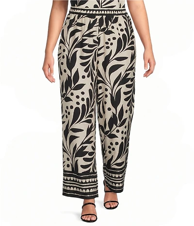 Skies Are Blue Plus Size Printed Wide Leg Pull On Coordinating Pants