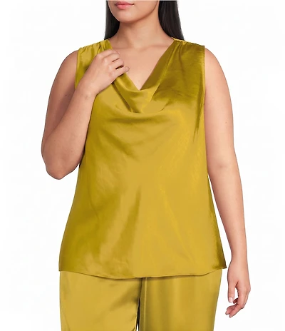 Skies Are Blue Plus Size Satin Cowl Neck Sleeveless Top