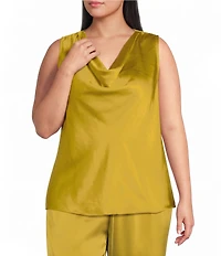 Skies Are Blue Plus Size Satin Cowl Neck Sleeveless Top