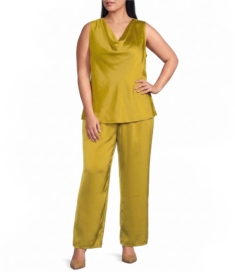 Skies Are Blue Plus Size Satin Cowl Neck Sleeveless Top
