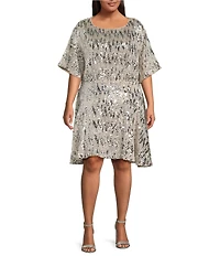 Skies Are Blue Plus Size Sequin Round Neck Short Sleeve Dress