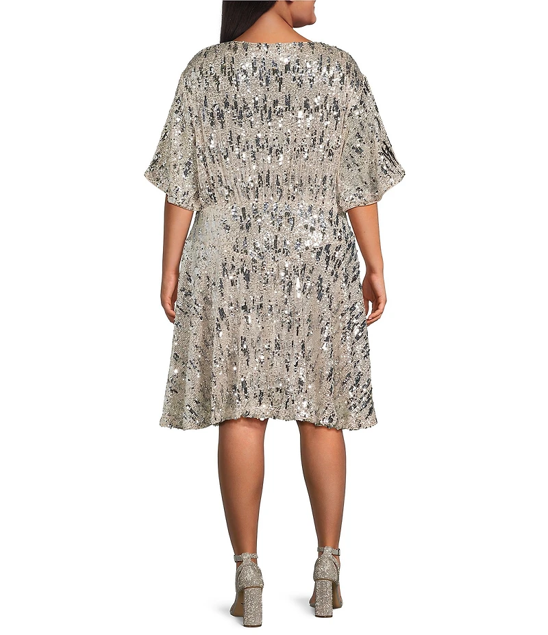 Skies Are Blue Plus Size Sequin Round Neck Short Sleeve Dress