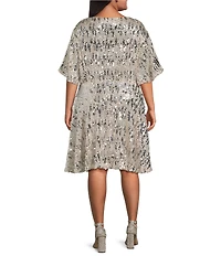 Skies Are Blue Plus Size Sequin Round Neck Short Sleeve Dress