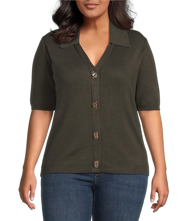 Skies Are Blue Plus Size Short Sleeve Knit Cardigan