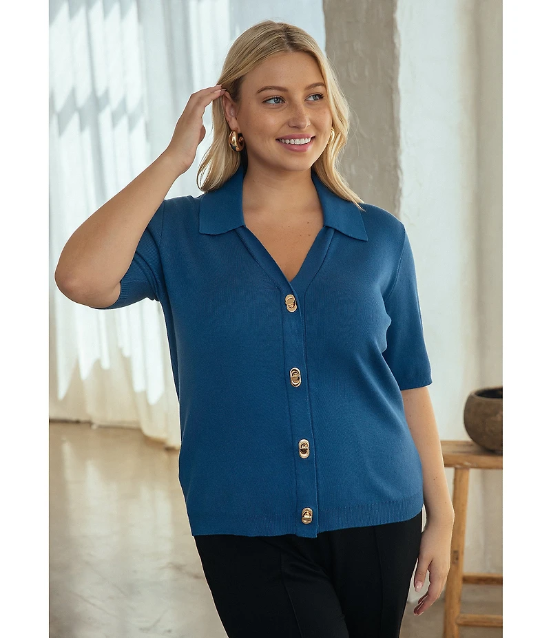Skies Are Blue Plus Size Short Sleeve Knit Cardigan