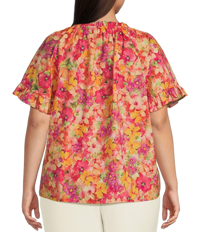 Skies Are Blue Plus Size Short Sleeve Poplin Ruffle Blouse